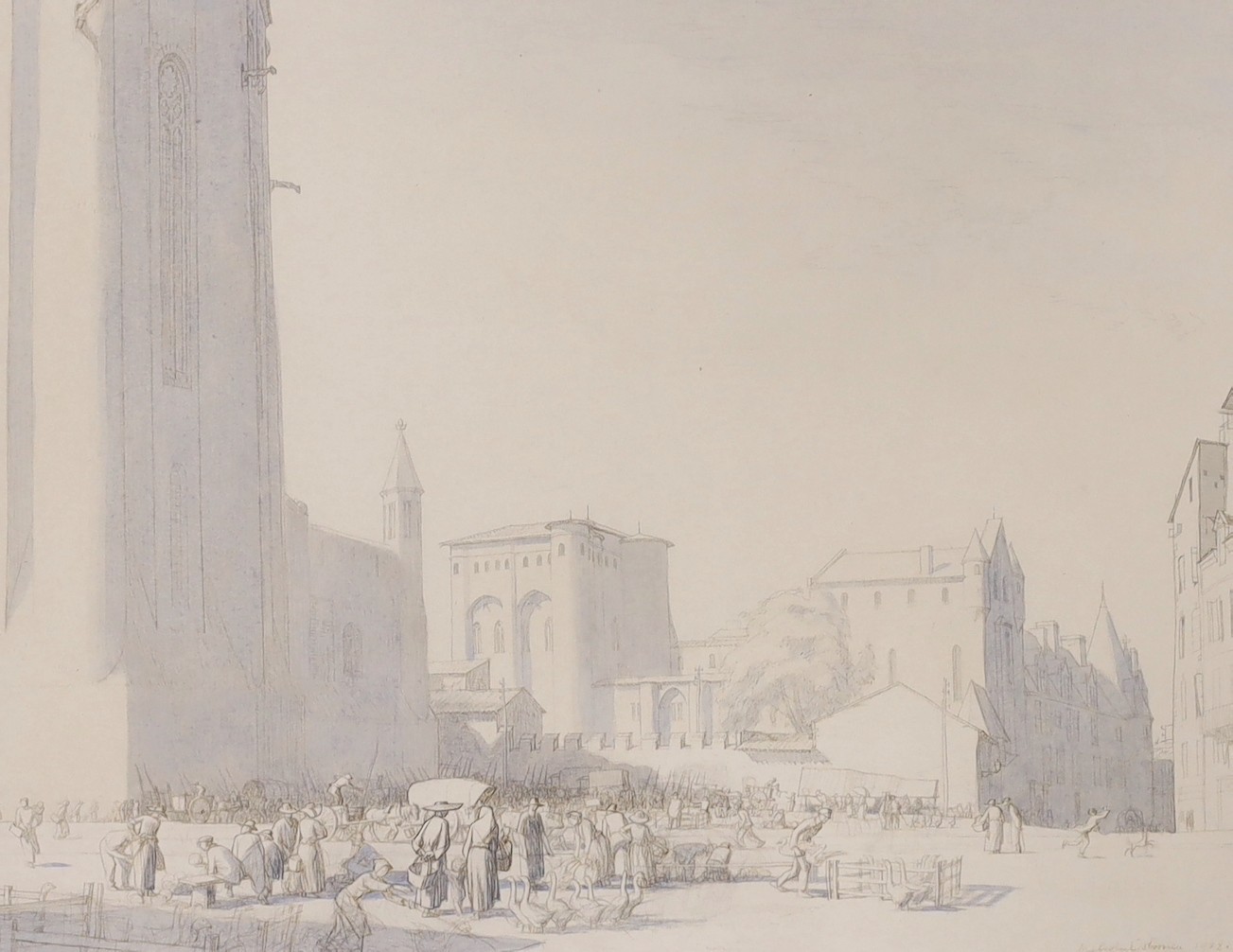 Malcolm Osborne (1880-1963), ink and wash, 'The Goose Fair, Albi', signed and dated 1928, 27 x 35cm